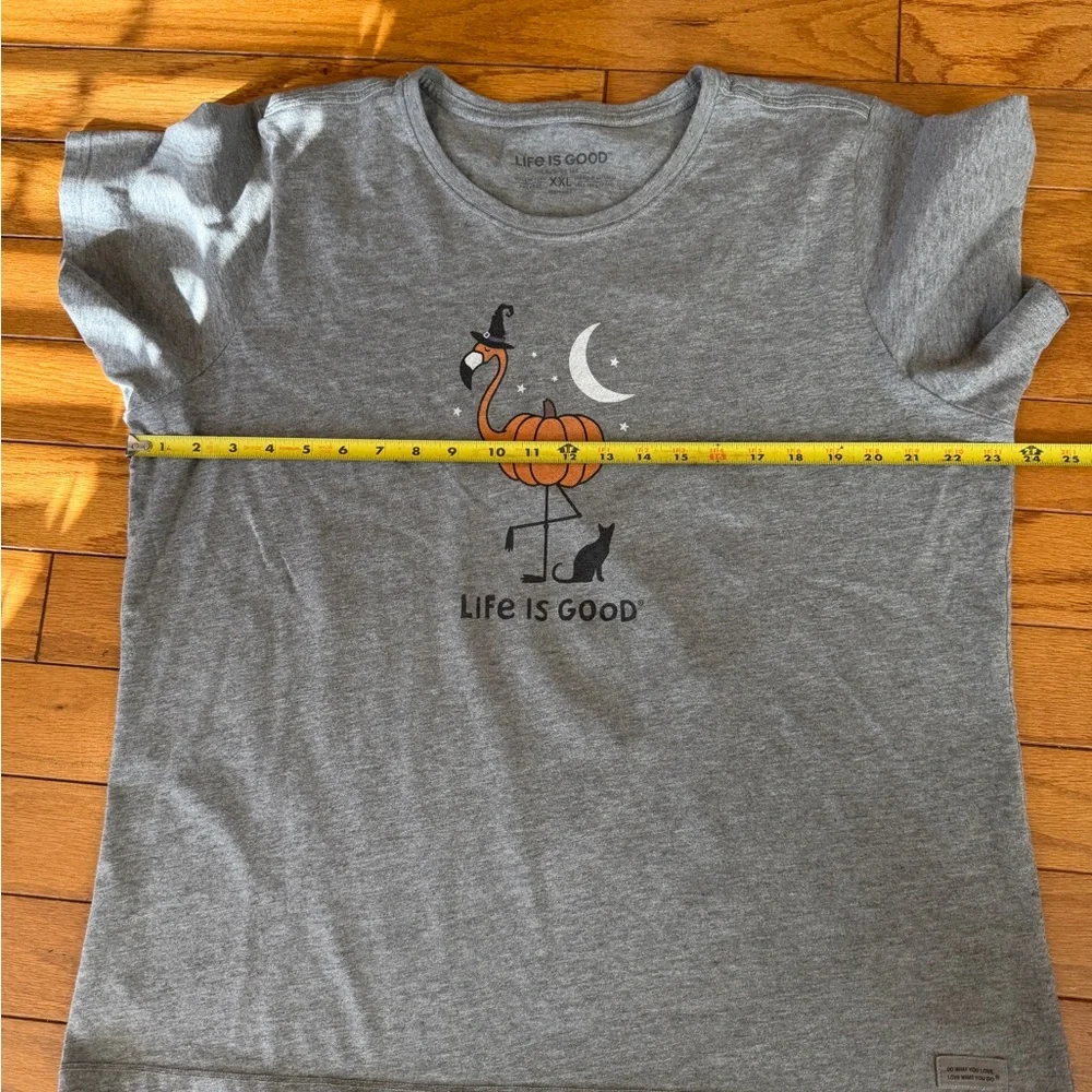 Life is Good Flamingo Halloween Shirt Women’s Size XXL Funny Gray - Picture 8 of 9